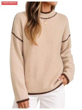 Women's Mock Neck Oversized Knit Pullover Sweater Soft Cozy Warm Fall Layering